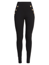 Balmain High-waisted Stretch Fit Leggings With Gold Button Accents In Black
