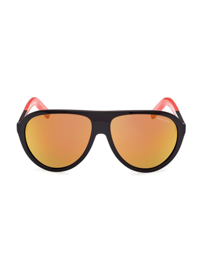 Moncler Men's Roque Acetate Aviator Sunglasses In Black Red Mirror