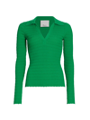 3.1 Phillip Lim Honeycomb Stitch Long-sleeve Polo Top In Grass