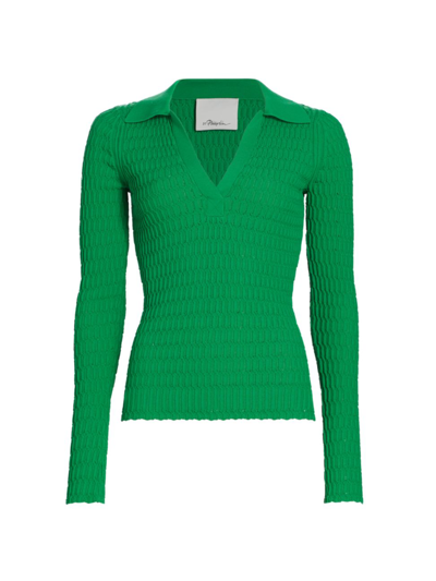 3.1 Phillip Lim / フィリップ リム Honeycomb Stitch Long-sleeve Polo Top In Grass