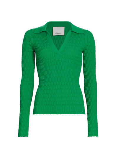 3.1 Phillip Lim Honeycomb Stitch Long-sleeve Polo Top In Grass