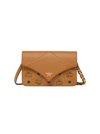 Mcm Women's Diamond Mini Visetos & Leather Shoulder Bag In Cognac