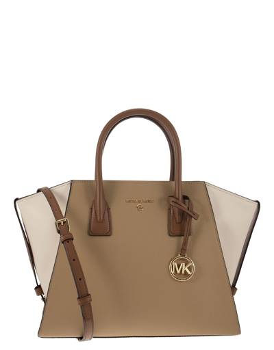 Michael Kors Avril - Colour-block Grained Leather Handbag With Zip In Camel/ivory