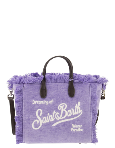 Saint Barth Mc2 Designer Handbags Mini Vanity Bag With Velvet Fringes In Violet