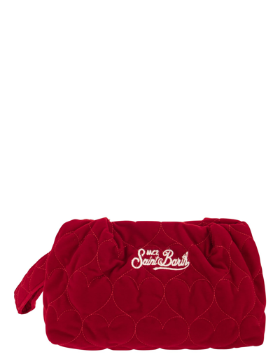 Saint Barth Mc2 Designer Handbags Quilted Velvet Clutch Bag In Rouge
