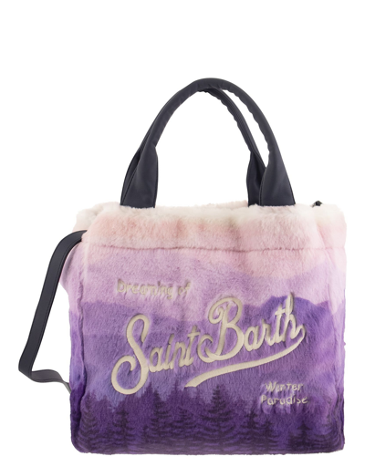 Saint Barth Mc2 Designer Handbags Colette Soft And Furry Handbag With Print In Violet