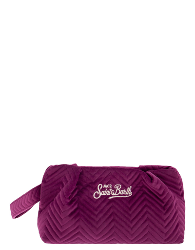 Saint Barth Mc2 Designer Handbags Quilted Velvet Clutch Bag In Violet