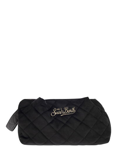 Saint Barth Mc2 Designer Handbags Quilted Velvet Clutch Bag In Noir