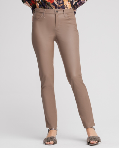 Chico's Faux Leather Front Ponte Back Pants In Brown