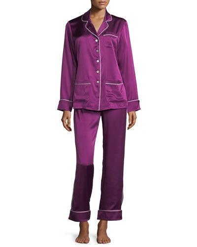 Olivia Von Halle Coco Mulberry Long Silk Pajama Set In Purple