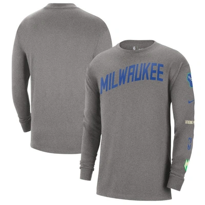 Nike Milwaukee Bucks 2023/24 City Edition  Men's Nba Max90 Long-sleeve T-shirt In Charcoal