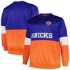 Fanatics Men's  Blue, Orange New York Knicks Big And Tall Split Pullover Sweatshirt In Blue