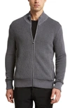 Hugo Boss Mock-neck Waffle-knit Cardigan In Medium Grey