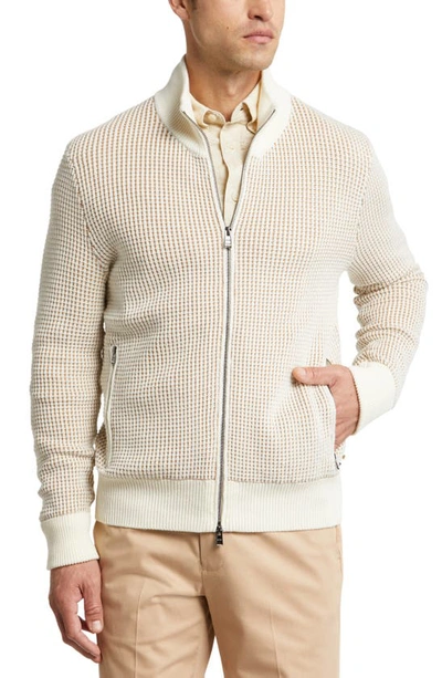 Hugo Boss Zip-up Cardigan In Cotton And Virgin Wool In White
