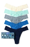 Hanky Panky 5 Pack Signature Lace Original Rise Thongs In Printed Box In Ivor/ Cele/ Grym/ Bsea/ Oxfb