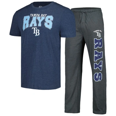 Concepts Sport Men's  Charcoal, Navy Tampa Bay Rays Meter T-shirt And Trousers Sleep Set In Charcoal,navy
