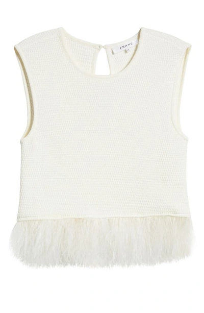 Frame Organic Linen Blend Crochet Feather Top In Off White