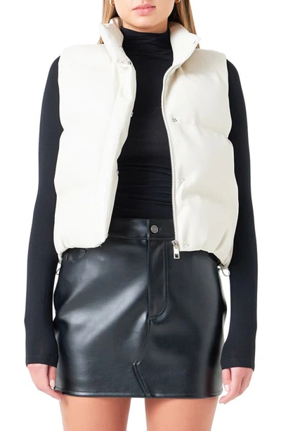 Grey Lab Faux Leather Crop Puffer Vest In Neutral