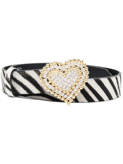 Alessandra Rich Heart Embellished Buckle Belt In White