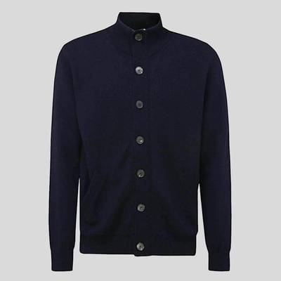 Brioni Leather-trimmed Cashmere Cardigan In Navy
