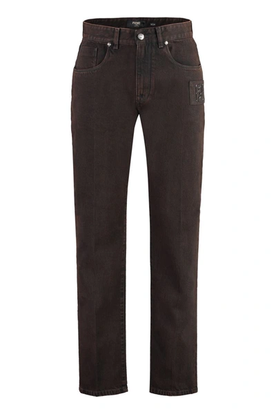 Fendi 5-pocket Straight-leg Jeans In Brown