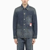 Kenzo Stone Washed Denim Blazer With Patch Pockets In Blue
