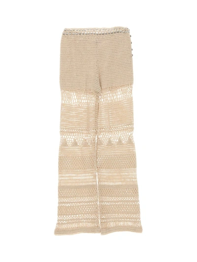 Rabanne Paco  Flared Knitted Trousers In Shiny Beige