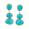 Ross-simons Mohave Turquoise Drop Earrings In 18kt Gold Over Sterling In Blue