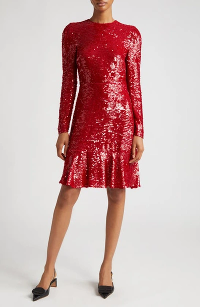 Erdem Sequin Tier Hem Short Dress In Ruby Red