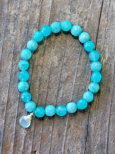 A Blonde And Her Bag Amazonite Bracelet With Chalcedony Hand-wrapped In Silver In Blue