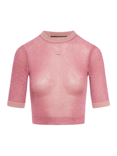 GUCCI LAMÉ KNIT TOP WITH INTERLOCKING G