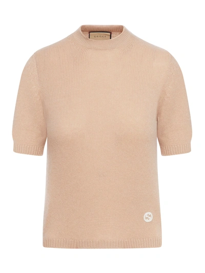 Gucci Short-sleeved Crew-neck Sweater In Pink & Purple