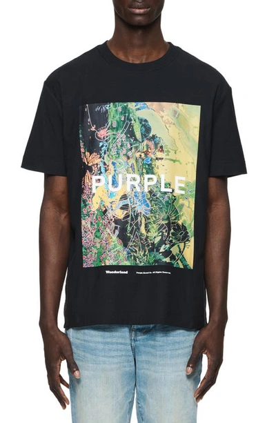 Purple Brand Relaxed Fit Textured Short Sleeve Graphic Tee In Black