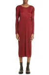 ISSEY MIYAKE MONTHLY COLORS NOVEMBER PLEATED LONG SLEEVE MIDI DRESS