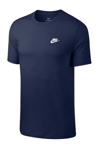 Nike Sportswear Club Logo-embroidered Cotton-jersey T-shirt In Navy