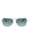 Ray Ban New Caravan Sunglasses Silver Frame Blue Lenses 55-15