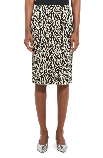 Theory Bristol Animal Print Pencil Skirt In Dark Ecru Black