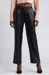 OPEN EDIT FAUX LEATHER DRAWSTRING TRACK PANTS