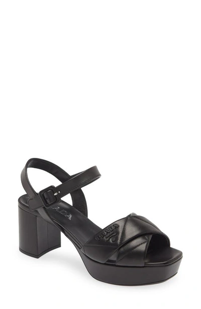 Prada Quilted Nappa Leather Platform Sandals In Black