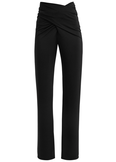 16arlington Boxte Wrap-effect Satin-jersey Trousers In Black