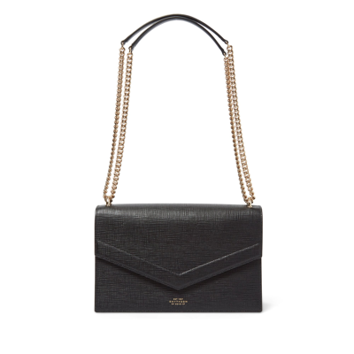Smythson Envelope Bag With Chain In Panama In Black