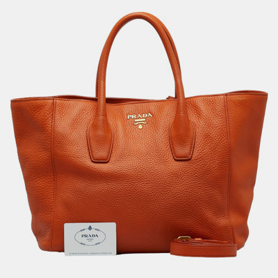 Pre-owned Prada Orange Vitello Daino Leather Tote Bag