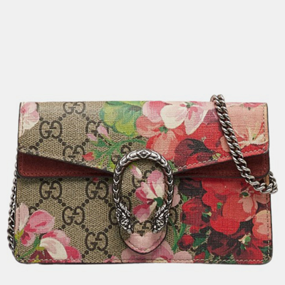 Pre-owned Gucci Brown Canvas Super Mini Gg Supreme Blooms Dionysus Crossbody Bag