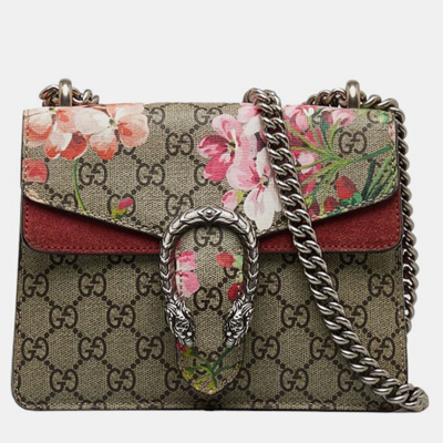 Pre-owned Gucci Brown Canvas Mini Gg Supreme Blooms Dionysus Shoulder Bag