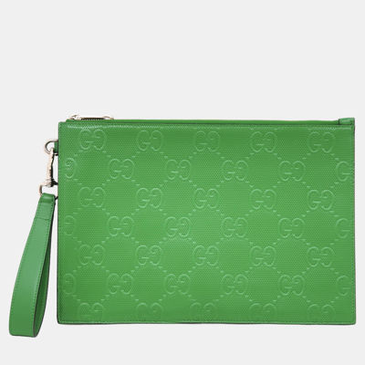 Pre-owned Gucci Gg Emboss Clutch (625569) In Green