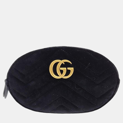 Pre-owned Gucci Black Velvet Gg Marmont Belt Bag