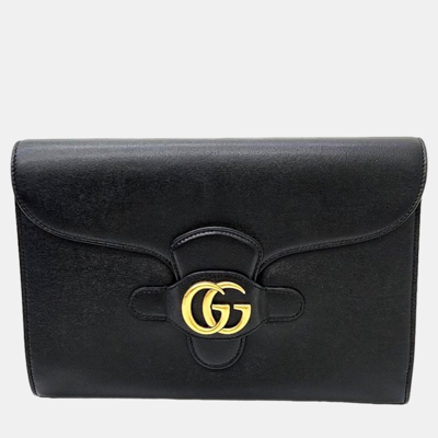 Pre-owned Gucci Black Leather Marmont Clutch (648935)