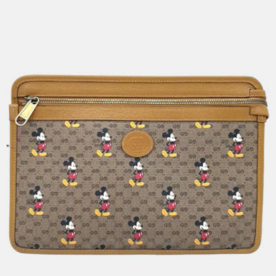 Pre-owned Gucci Brown Gg Canvas Disney Clutch Bag
