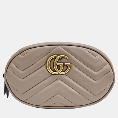 Pre-owned Gucci Beige Leather Gg Marmont Belt Bag