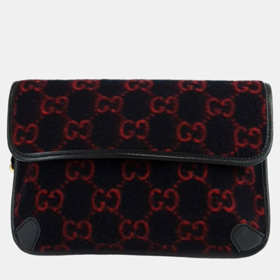 Pre-owned Gucci Gg Wool Belt Bag (598181) In Navy Blue